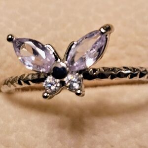 Elegant Silver and Purple Butterfly Ring